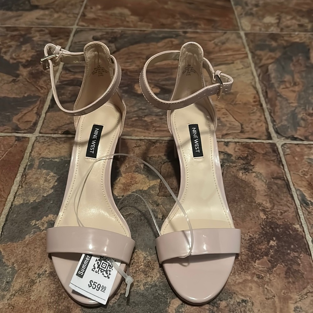 Nine West Pruce Ankle Strap, Block Heel, Neutral Color Sandal.